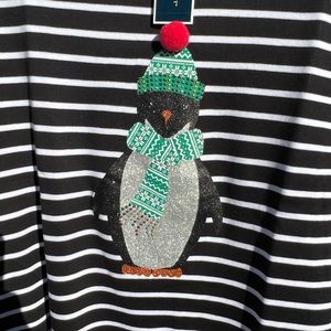 NWT Karen Scott Cute Black White Stripe Cozy Dressed Beaded Hat Penguin Top